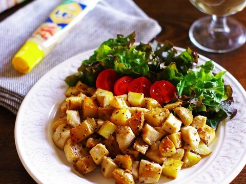 鶏胸とじゃが芋のレモンペッパーバター炒め